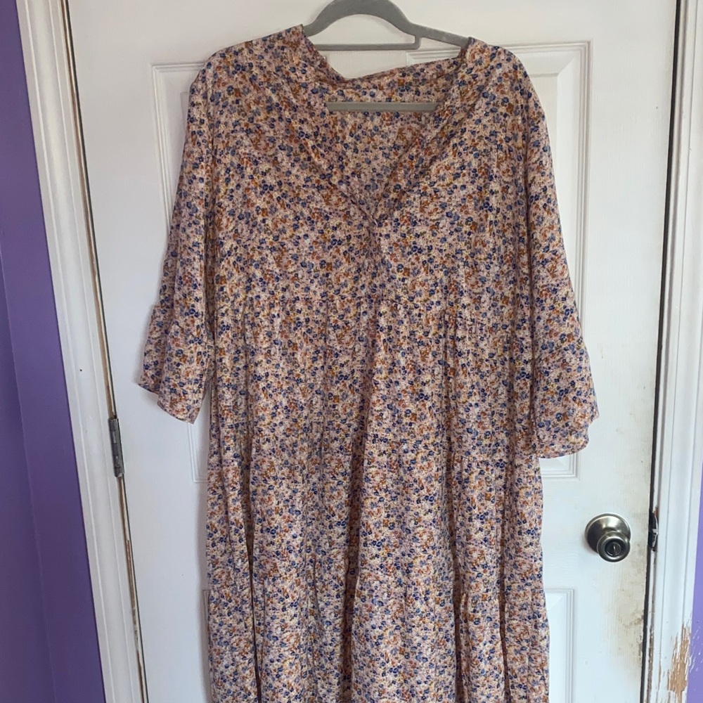 SHEIN Floral Long Sleeve Dress in Purple and Orange